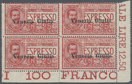 ** Italienische Besetzung 1918/23 - Julisch-Venetien: 1919, 25c. Rose Express Stamp, Marginal Block Of Four (vert - Venezia Giulia
