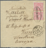 Br Brasilien: 1893, Allegory 100 R. Rose, Horizontal Pair Tied By Oval Mark "CORREIO URBANO" To Wrapper From "S.PAULO 14 - Autres & Non Classés