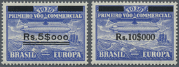 ** Brasilien - Privatflugmarken Zeppelin: 1930, Zp. 3 Mit Einzeiligem Aufdruck Des Neuen Wertes Als Postfrischer Satz. - Posta Aerea (società Private)