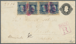 GA Brasilien - Ganzsachen: 1884. Registered Postal Stationery Envelope 200r Black (very Lightly Vert. Fold On Left Side  - Entiers Postaux