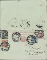 GA Italien - Ganzsachen: 1918, 10/10 C Red On Greenish Stationery Reply Card With Variety "printing Of Reply Part - Stamped Stationery