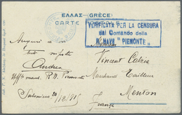 Br Italien - Stempel: 1919. Picture Post Card Written On Board The Italian Navy Steamer 'Piemonte' At Salonique D - Marcophilia