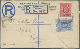 GA Britisch-Ostafrika Und Uganda: 1910. Registered East Africa Uganda Postal Stationery Envelope 2a Blue Upgraded With S - Protettorati De Africa Orientale E Uganda