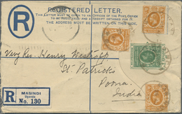 GA Britisch-Ostafrika Und Uganda: 1920. Registered East Africa Uganda Postal Stationery Envelope 35c Green Upgraded With - Protectorats D'Afrique Orientale Et D'Ouganda