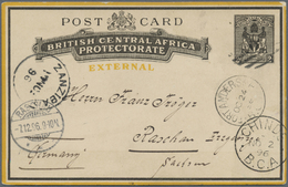 GA Britisch-Zentralafrika: 1896. Postal Stationery Card 2d Black (external) Addressed To Germany Cancelled By Numeral Ob - Other & Unclassified