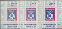 ** Jugoslawien: 1983/1984. Lot Of 3 Souvenir Sheets "Olympic Emblem" Showing Some Color Shades And 1 Souvenir She - Storia Postale