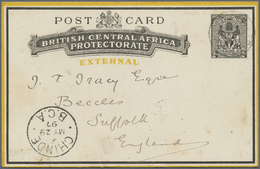 GA Britisch-Zentralafrika: 1897. Postal Stationery Card 2d Black (external) Addressed To England Cancelled By Tshikwawa  - Altri & Non Classificati