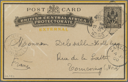 GA Britisch-Zentralafrika: 1900. Postal Stationery Card 2d Black (external) Addressed To France Cancelled By Chinde Squa - Other & Unclassified