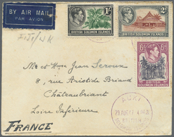 Br Britische Salomoninseln: 1947. Air Mail Envelope To France Bearing SG 63, 2d Orange And Grey, SG 67, 6d Lilac And Pur - Iles Salomon (...-1978)