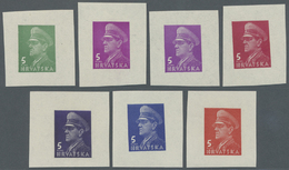 ** Kroatien: 1943, Essay Der 5 Kuna Pavelic In 7 Verschiedenen Farben Auf Gummiertem Papier, Je Tadellos Postfris - Croatie