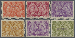 */(*) Canada: 1897 Jubilee: Set Of Six Values Overprinted "SPECIMEN" By Hand, I.e. 20c., $1 And $2 (unused Without Gum)  - Autres & Non Classés