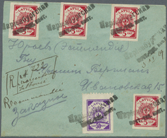 Br Lettland: 1919, 50 Kap. Violett With Perf. L 9 3/4 At Bottom And 5 Kap. Red (4 Single Stmaps), Tied By Provisi - Latvia
