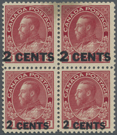 */ Canada: 1926: King George V "2 CENTS" On 3 C., Carmine, Die I, Block Of Four Surcharged With Two Different "2 CENTS"  - Autres & Non Classés