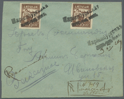 Br Lettland: 1919, 35 Kap. Brown, Two Single Stamps Tied By Provinsional Double Line "MARIENBOUG...." To Register - Lettonia