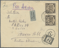 Br Lettland: 1932, Fp-Brief Mit Waagr. Paar Gr. Staatswappen 1 L Nach Nord-Rhodesien, Dort Nachporto-Marke 2d, Se - Latvia