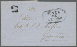 Br Chile: 1861 (13.7.), Stampless Folded Entire With Black Boxed Hs. 'PUNTA DEARENAS' And Ms. Taxe '25c' Beside Addresse - Chili