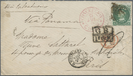 Br Chile: 1875. Envelope Addressed To France Bearing Chile Yvert 15, 20c Green Tied By Cork Cancel With Adjacent Concepc - Chile