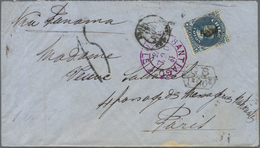 Br Chile: 1875. Envelope (creases) Addressed To France Bearing Chile Yvert 14. 10c Blue (small Faults) Tied By Cork Canc - Cile