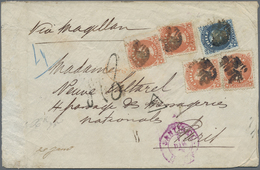 Br Chile: 1875. Creased Envelope Addressed To France Bearing Chile Yvert 13, 5c Orange/red (4) And Yvert 14, 10c Blue Ti - Chili