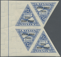 **/ Lettland: 1933, 10,15 And 25 S From The "LATVIA-AFRIKA 1933" Issue In Mnh Blocks Of Four Giving Rare "tete Bec - Lettonia