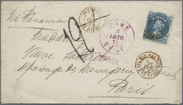 Br Chile: 1875. Envelope Addressed To France Bearing Chile Yvert 14, 10c Blue Tied By Cork Cachet With Tome/Chile Double - Chile