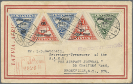 Br Lettland: 1933, Africaflight Issue Complete On Registered Letter From RIGA With "R" Numerator Mark To Bronxvil - Latvia