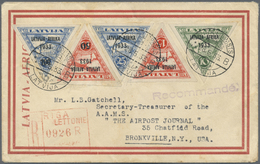 Br Lettland: 1933, Africaflight Issue Complete On Registered Letter From RIGA With "R" Numerator Mark To Bronxvil - Lettonia