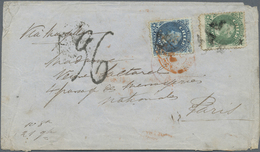 Br Chile: 1876. Envelope (creases, Tears) Addressed To France Bearing Chile Yvert 14. 10c Blue And Yvert 15, 20c Green T - Chili