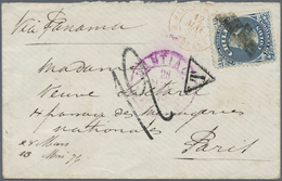 Br Chile: 1876. Envelope Addressed To France Bearing Chile Yvert 14. 10c Blue Tied By Cork Cancel With Santiago/Chile Do - Chili