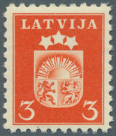 ** Lettland: 1940, Wappen 3 S Orangerot, Postfrisches Luxusstück Ohne Wasserzeichen, Selten! (Handbuch 1000 Punkt - Lettonia