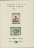 (*) Chile: 1960 - 1961, 150 Jahre Erste Nationale Regierung: 2 Werte Ungezähnt Im Gedenkblatt Auf Ungummierten Papier Oh - Chili