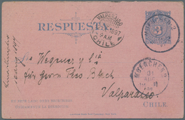 GA Chile - Ganzsachen: 1897, 3 Ctv.green Postal Stationery Reply Card Sent Back To Chile, Fine Strike "MUENCHEN", Arriva - Chili