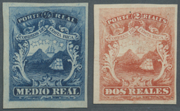 (*) Costa Rica: Ca. 1862, Two Proofs From The First Issue Medio Real Blue And Dos Reales Pale-rose Not Perforated. Witho - Costa Rica