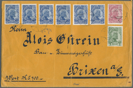 Br Liechtenstein: 1912, 5, 10 H. Fürst U. 6x 25 H. Gestr. Papier Auf Größerem Wert-Brief (Randknitter U. Mittig 2 - Covers & Documents