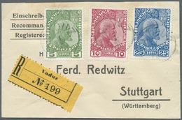 Liechtenstein: 1912, 5-25 H. Fürst Gestr. Papier Auf Sauberem Kleinem R-Brief Von Vaduz Mit EST Nach Stuttgart - Lettres & Documents