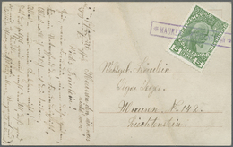 Br Liechtenstein: 1912, 5 H. Fürst Auf Oster-Karte (senkr. Bugspur) Mit Postablagestempel MAUREN Als Entwertungss - Covers & Documents