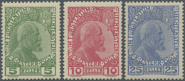 ** Liechtenstein: 1915, Freimarken 5 H. Bis 25 H. Ultramarin, Normales Papier, Postfrisch Luxussatz, (S.B.K. Sfr - Lettres & Documents