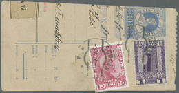 Brrst Liechtenstein: 1914, 10 H. Fürst Gestr. Papier In MiF Mit Österreich 1 Kr. Kaiser Auf Paketkarten-Abschnitt Mi - Covers & Documents