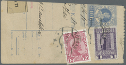 Brrst Liechtenstein: 1914, 10 H. Fürst Gestr. Papier In MiF Mit Österreich 1 Kr. Kaiser Auf Paketkarten-Abschnitt Mi - Storia Postale