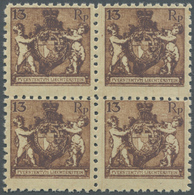 **/ Liechtenstein: 1921, Freimarken: Landeswappen Mit Putten 13 Rp. Braun, Gezähnt 9 ½, Tadellos Postfrischer Vier - Covers & Documents