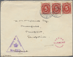Br Curacao: 1941. Roughly Opend Air Mail Envelope Addressed To England Bearing Yvert 121, 5c Orange (strip Of Three) Tie - Curaçao, Antille Olandesi, Aruba