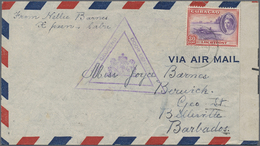 Br Curacao: 1944. Air Mail Envelope Written From Saba To Barbados Bearing Curacao Air Mail 30c Red/blue Tied By Xpeen Da - Curaçao, Antilles Neérlandaises, Aruba