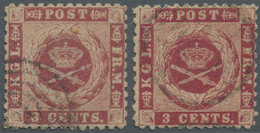 O Dänisch-Westindien: 1872, Definitive Issue 3c. Carmine-rose Line Perforated In Two Shades Both Lightly Used, Nice Stam - Danimarca (Antille)