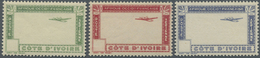 ** Elfenbeinküste: 1942, Airmails, Design "Plane And Camel Caravan", Group Of Three Perf. Stage Proofs Showing Exclusive - Ivory Coast (1960-...)
