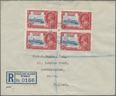 Br Falklandinseln: 1935, 1 D Coronation Jubilee Of Georg V In Block Of Four On Registered Letter Sent From STANLEY 5 MAY - Falkland