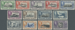 * Falklandinseln: 1938-50 KGVI. Set Of 13 Values Up To 5s., 10s. And £1, Mint Lightly Hinged, He 2d. With A Brown Spot O - Falkland