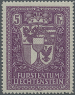 ** Liechtenstein: 1935, Landeswappen 5 Fr Schwarzrotviolett, Perfekt Zentriertes Postfrisches Luxus-Stück, (S.B.K - Lettres & Documents