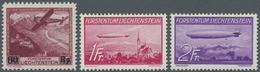 ** Liechtenstein: 1935 - 1936, Erster Postflug 60 Rp Auf 1 Fr. Und Zeppeline 1 Fr. Und 2 Fr., Postfrisch (S.B.K. - Lettres & Documents