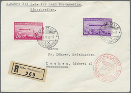 Br Liechtenstein: 1936, 1 Und 2 Fr. Auf Zeppelinbrief Hierbei Die 1 Fr. Marke Mit Dem Plattenfehler "roter Fleck - Lettres & Documents