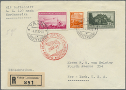 Br Liechtenstein: 1936 (4.5.), Zeppelin 1 Fr. Rosakarmin Mit Freimarken 15 Rp. Un D 35 Rp. Auf R-Brief Von Vaduz - Covers & Documents